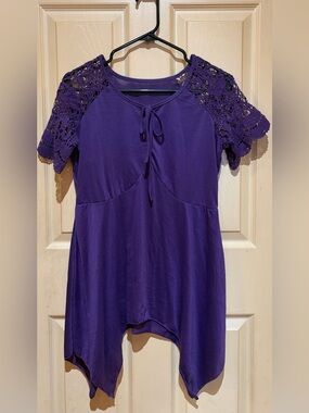 Purple Crochet Sleeve Women's Top, Size L